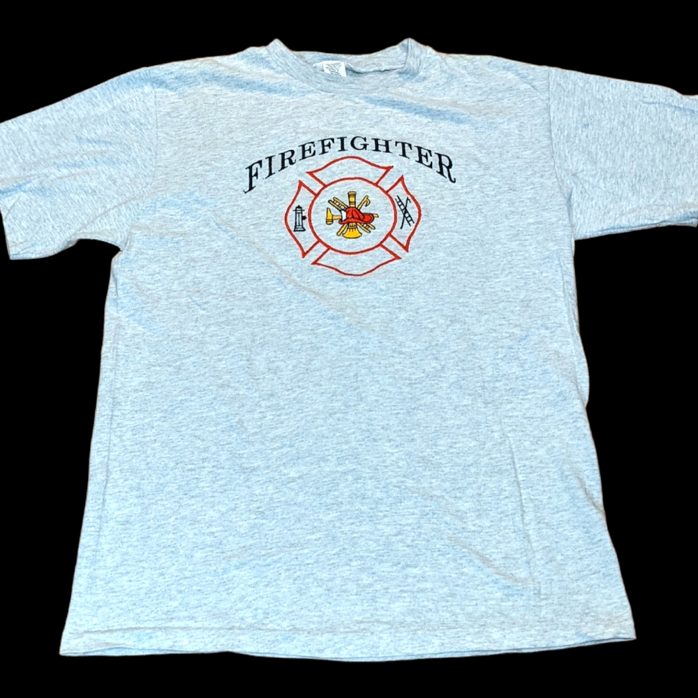 VTG Firefighter Embroidered 80s Single Stitch Lg - Picture 1 of 5